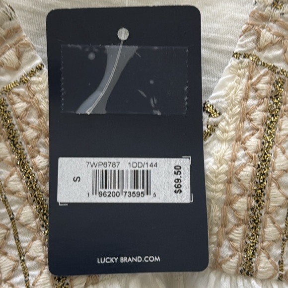 NWT Lucky Brand Short Sleeve White/Gold Embroidered Top Shirt Size Small - Picture 5 of 6